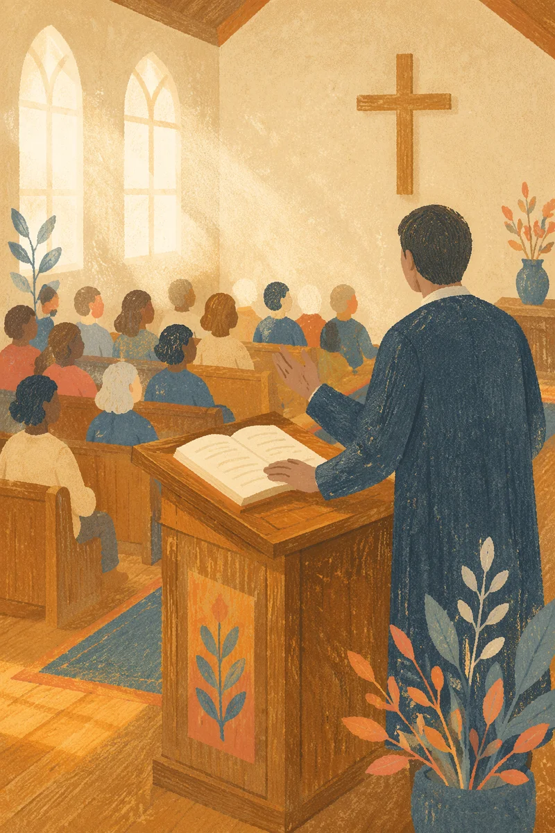 Pastor Preaching in Warm Chapel Light