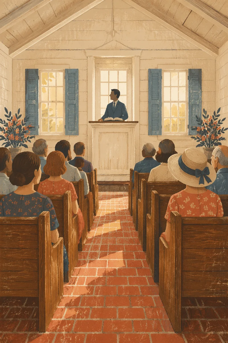 Pastor Preaching in Historic Wooden Chapel