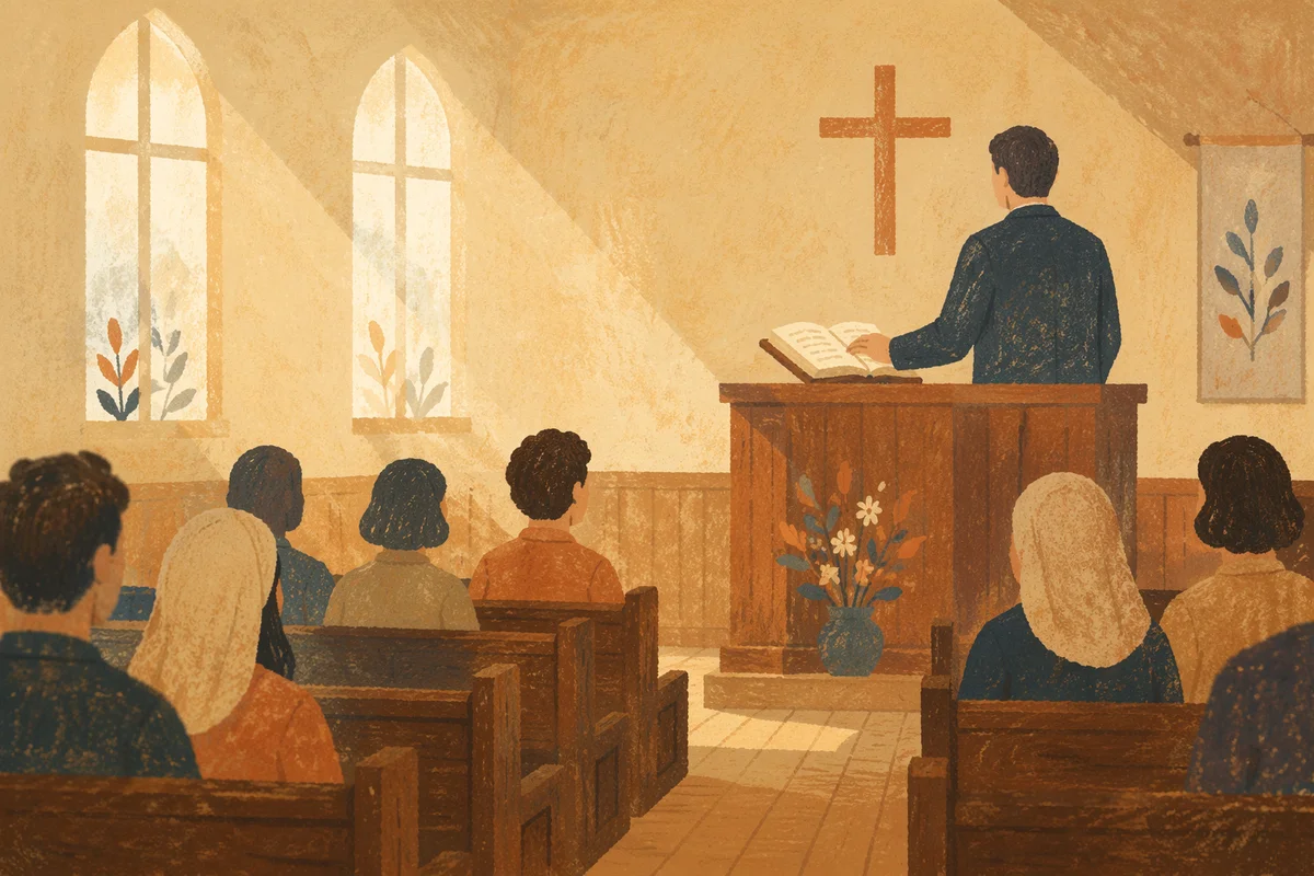 Pastor Preaching at Wooden Chapel Pulpit