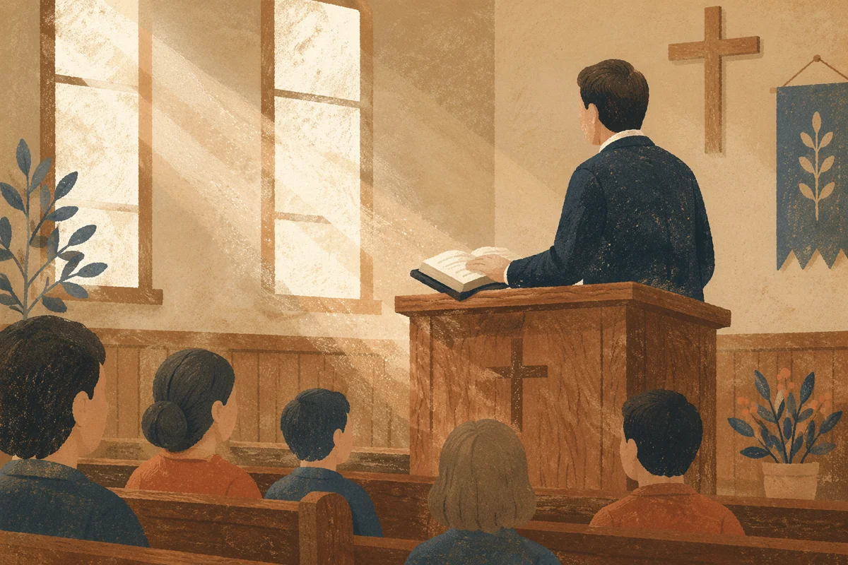 Pastor Preaching in a Warm Chapel