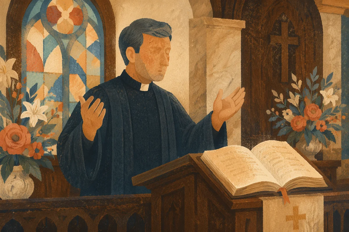 Pastor Preaching at Warm Church Pulpit