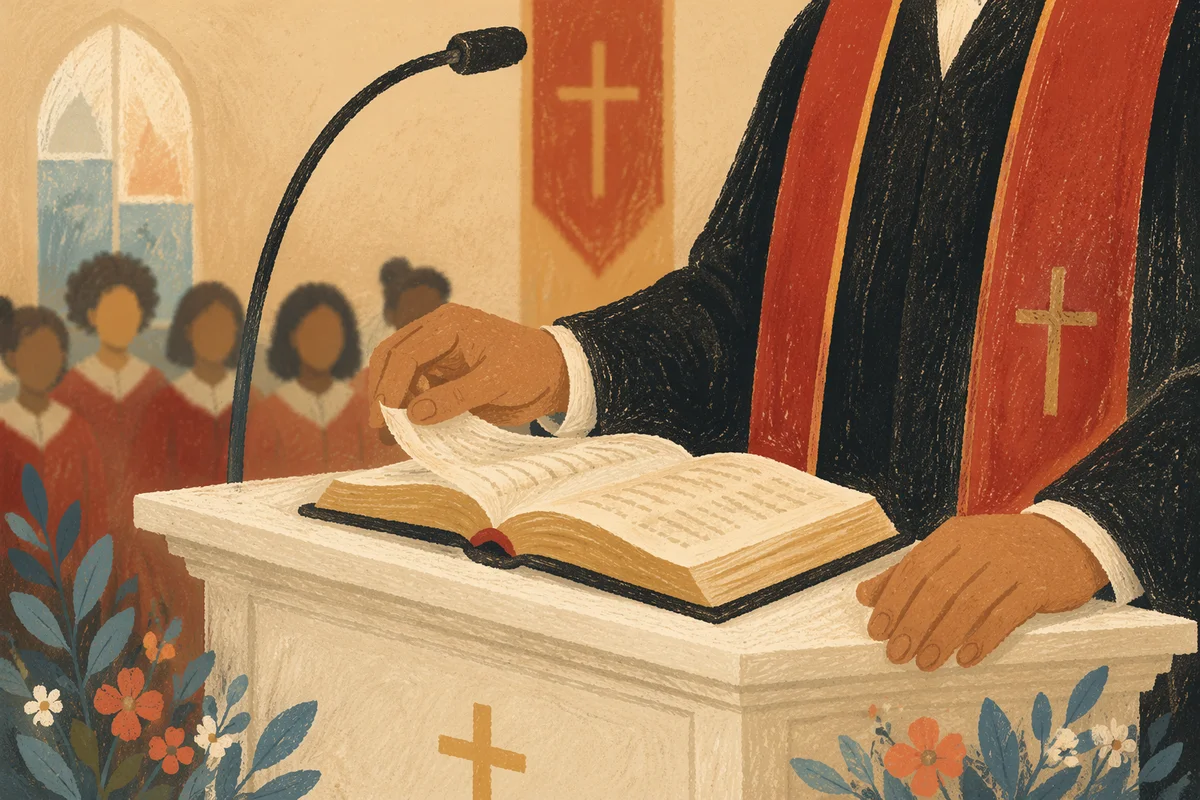Pastor Preaching at White Church Pulpit