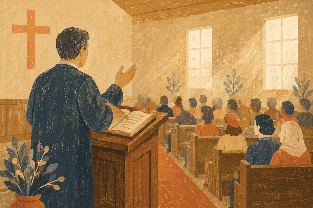 Pastor Preaching in a Quiet Chapel