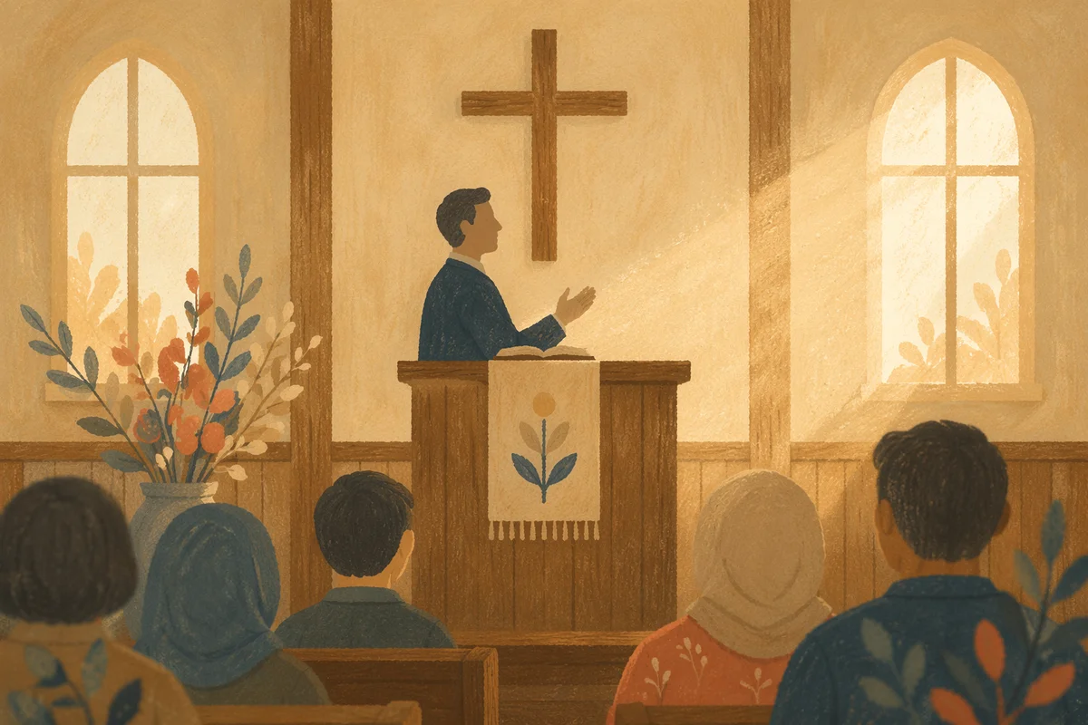 Pastor Preaching in Warm Chapel Light