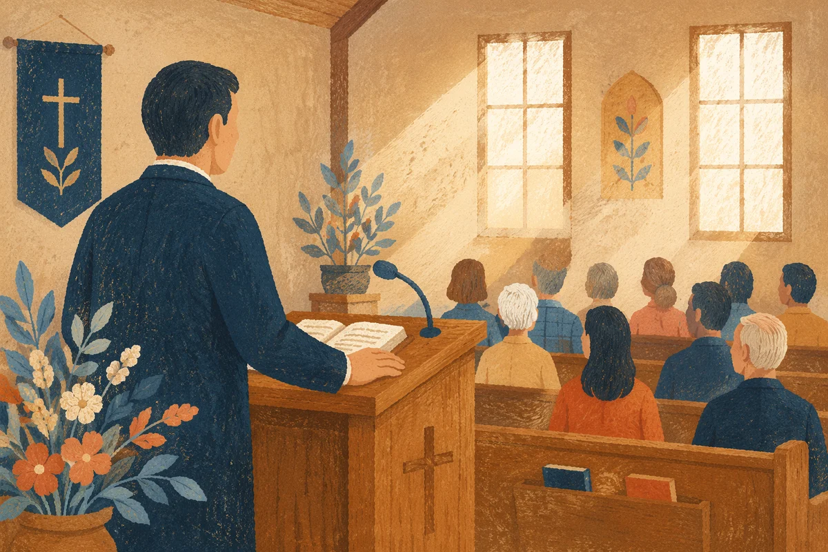 Pastor Preaching in Warm Church Sanctuary