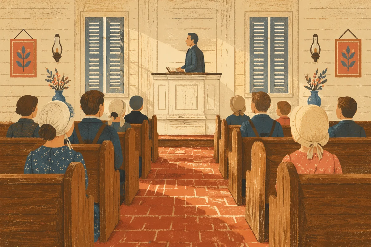 Pastor Preaching in Historic Wooden Chapel
