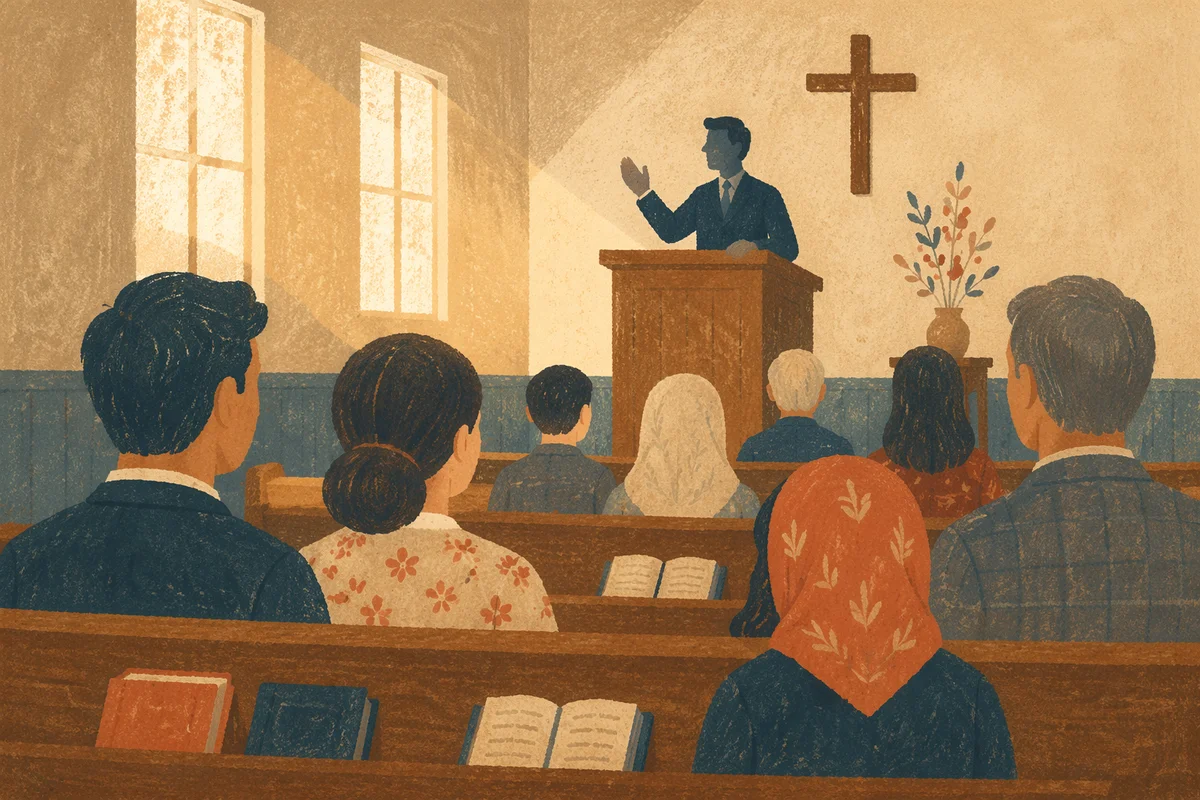 Pastor Preaching in Warm Chapel Light
