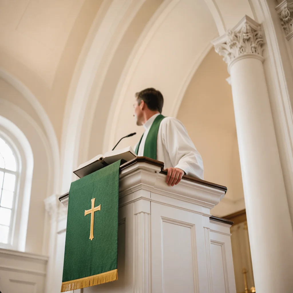 Pastor Preaching at White Church Pulpit