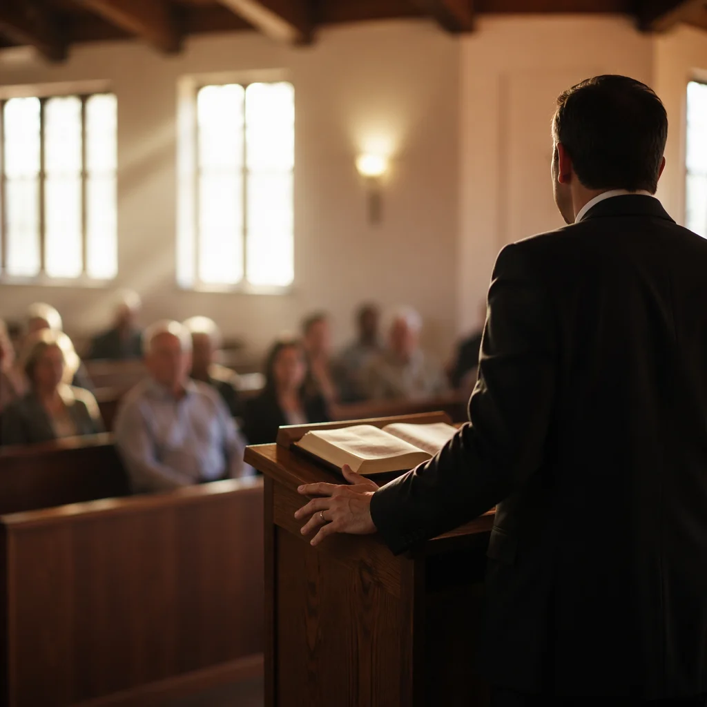Pastor Preaching from Chapel Pulpit