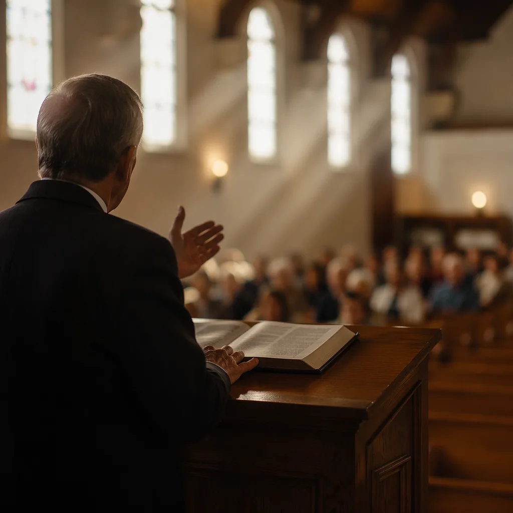 Pastor Preaching in Small Chapel