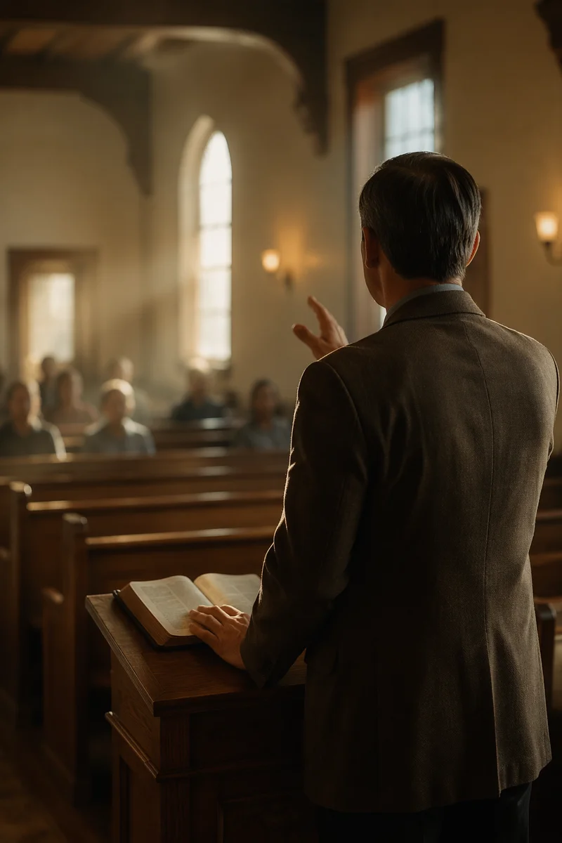 Pastor Preaching in a Quiet Chapel