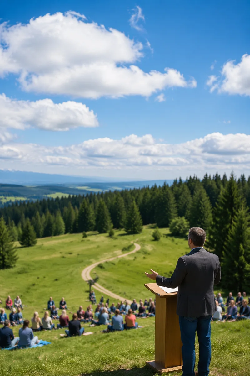 Pastor Preaching at Outdoor Meadow Service