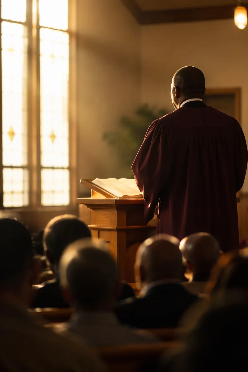 Pastor Preaching at Sunset Chapel Pulpit
