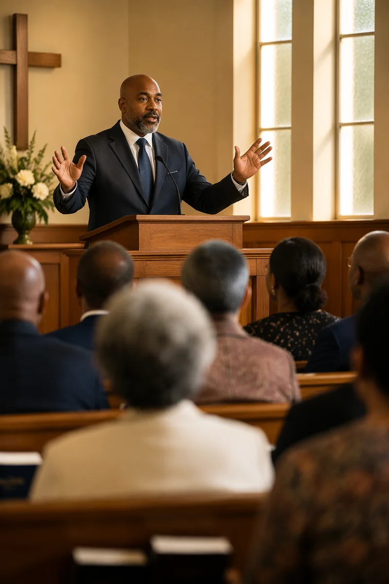 Pastor Preaching in Warm Church Interior