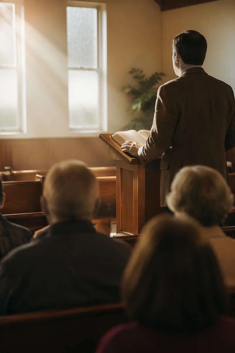 Pastor Preaching in Warm Chapel Light