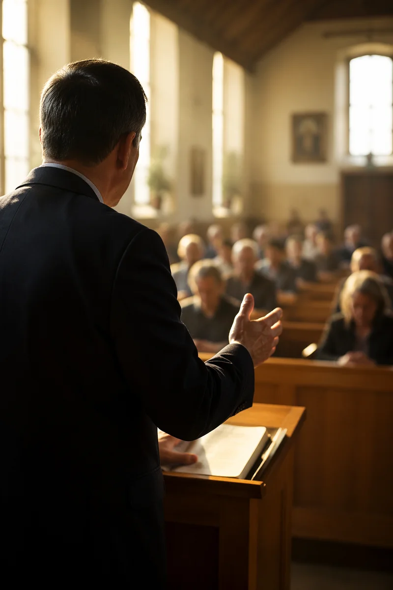 Pastor Preaching in Warm Chapel Light