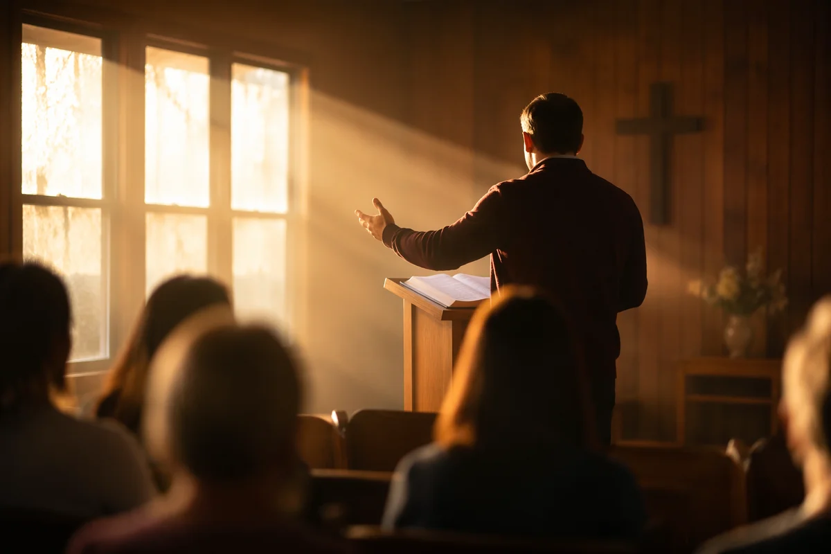 Pastor Preaching at Sunset Chapel Pulpit