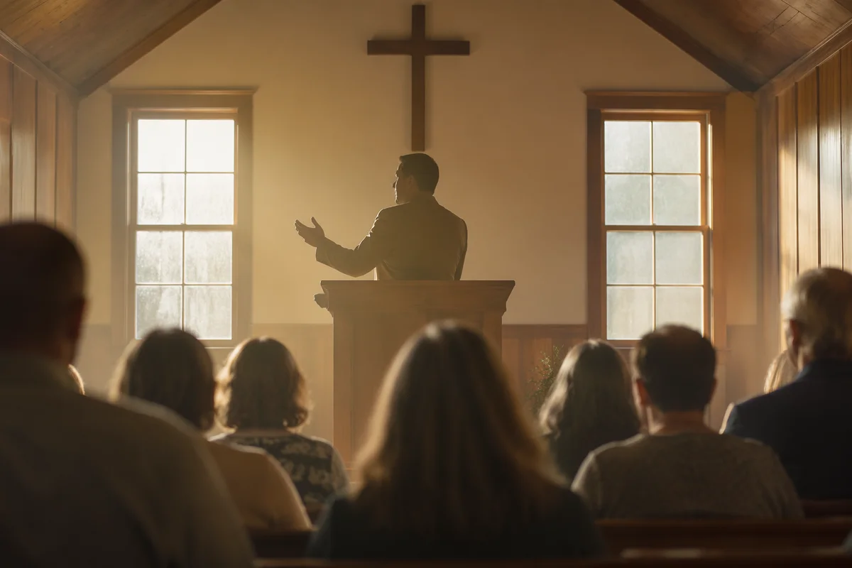 Pastor Preaching in Warm Chapel Light