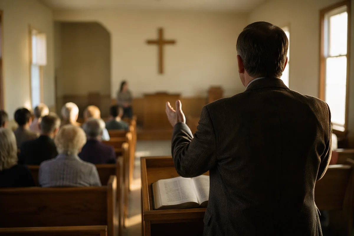 Pastor Preaching in Warm Chapel Light