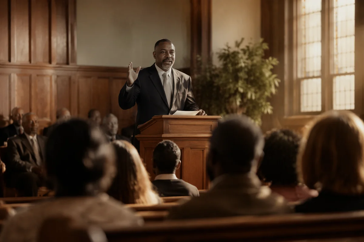 Pastor Preaching in Church Interior