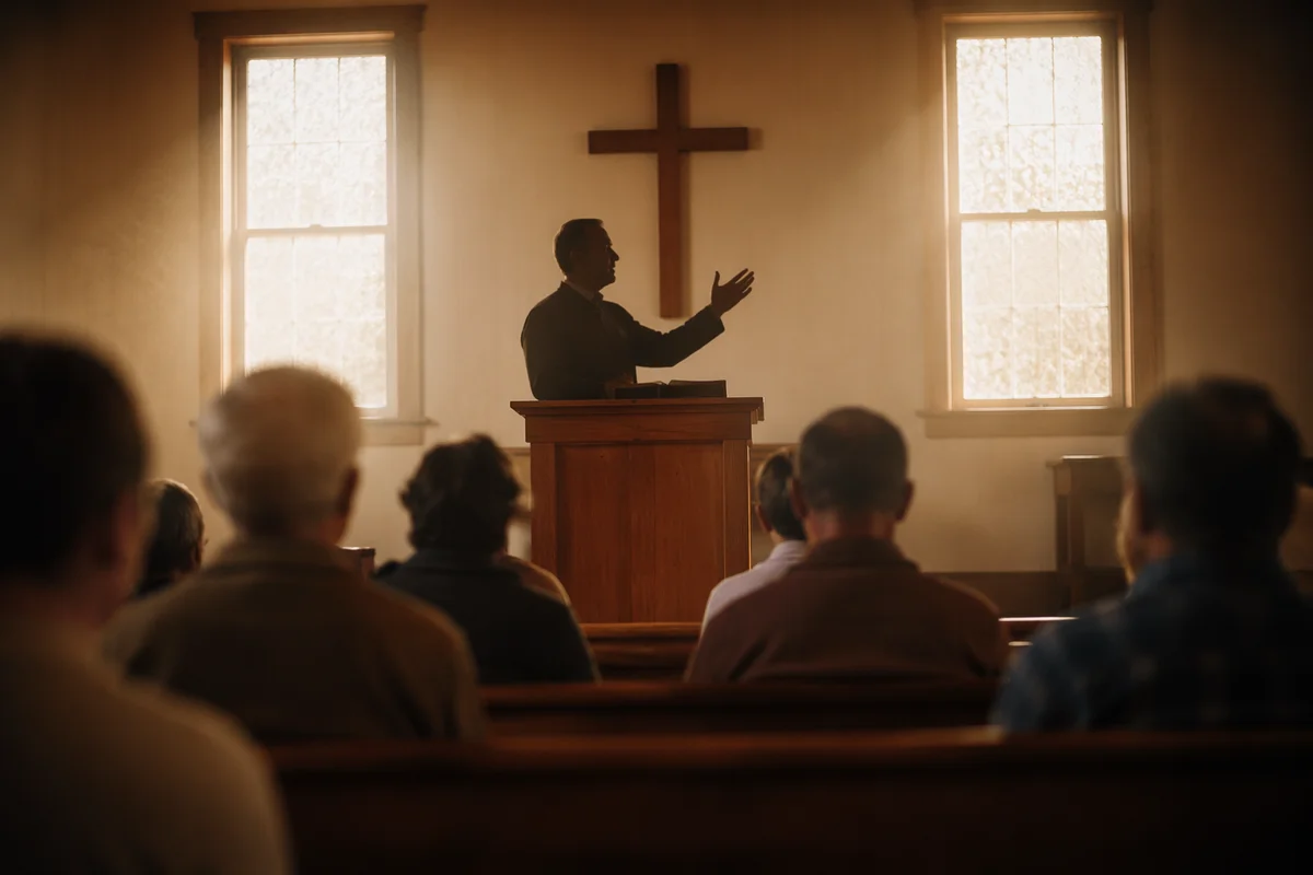 Pastor Preaching in Warm Chapel Light