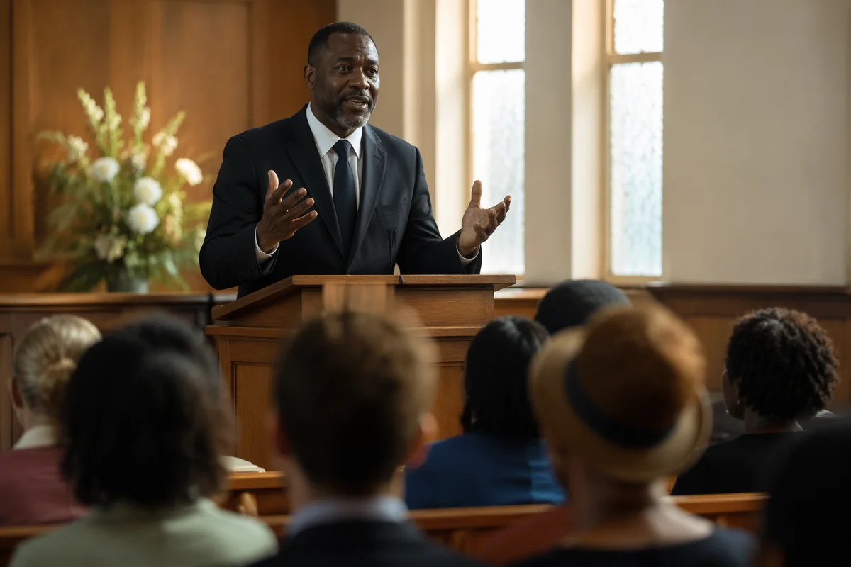 Pastor Preaching in Warm Church Interior