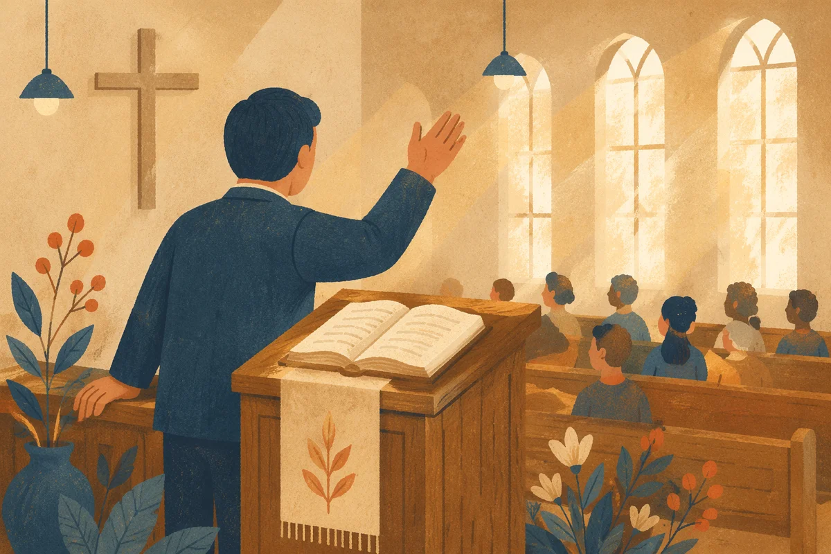 Pastor Preaching from Pulpit with Bible