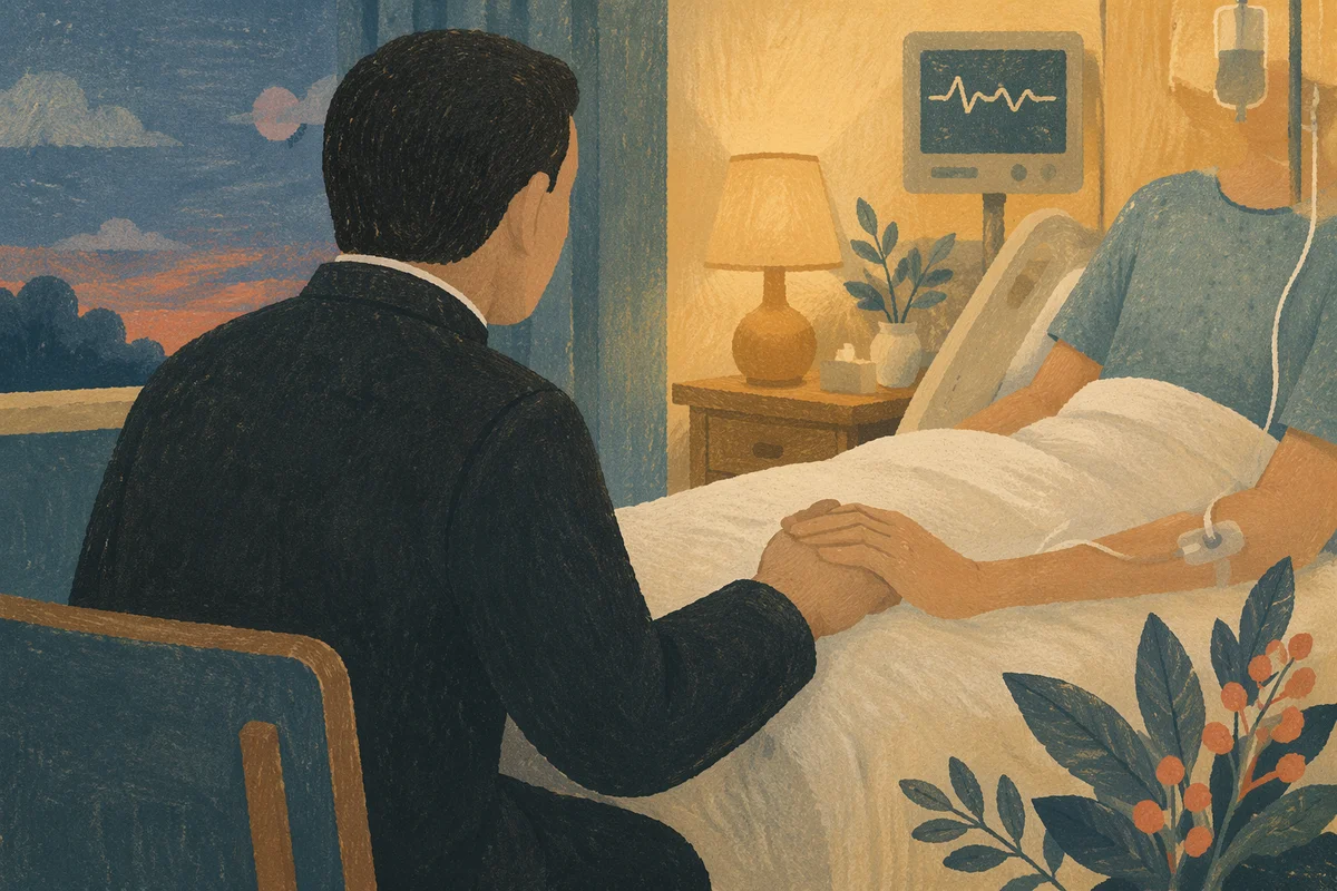 Pastor Praying with Hospital Patient at Dusk