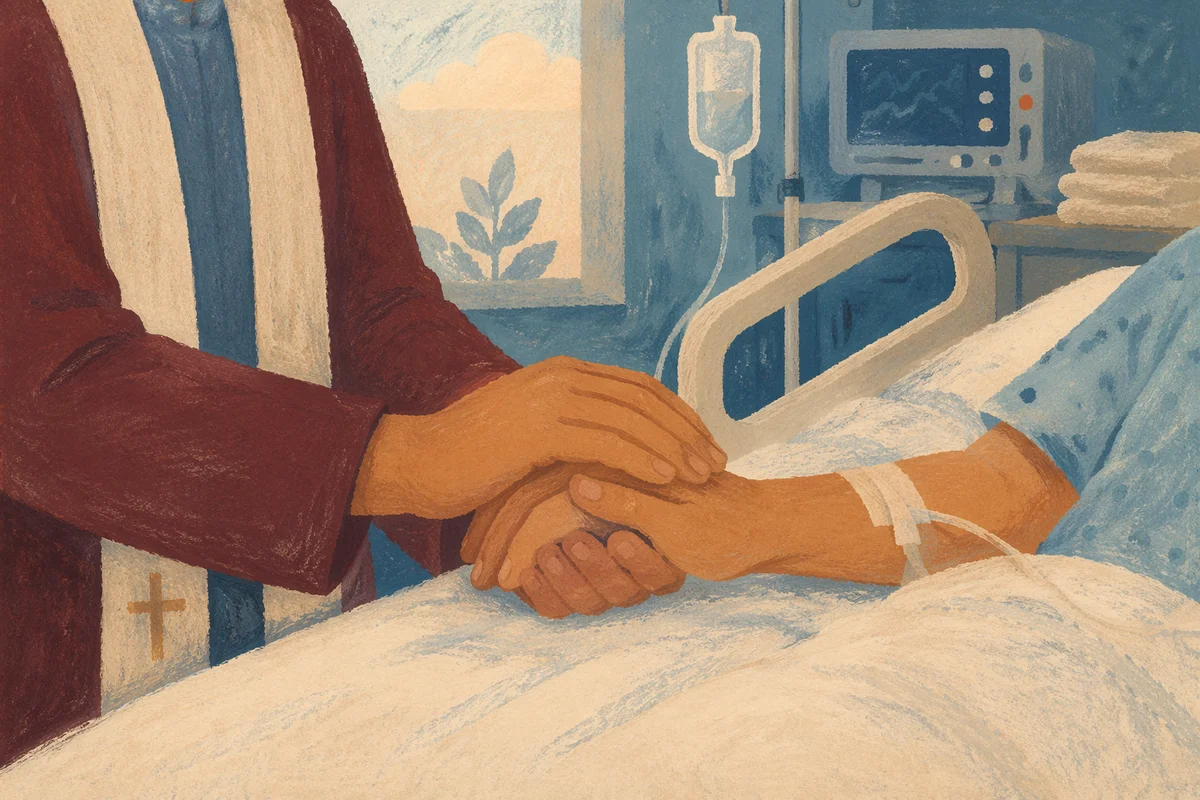 Pastor Comforting Hospital Patient at Bedside