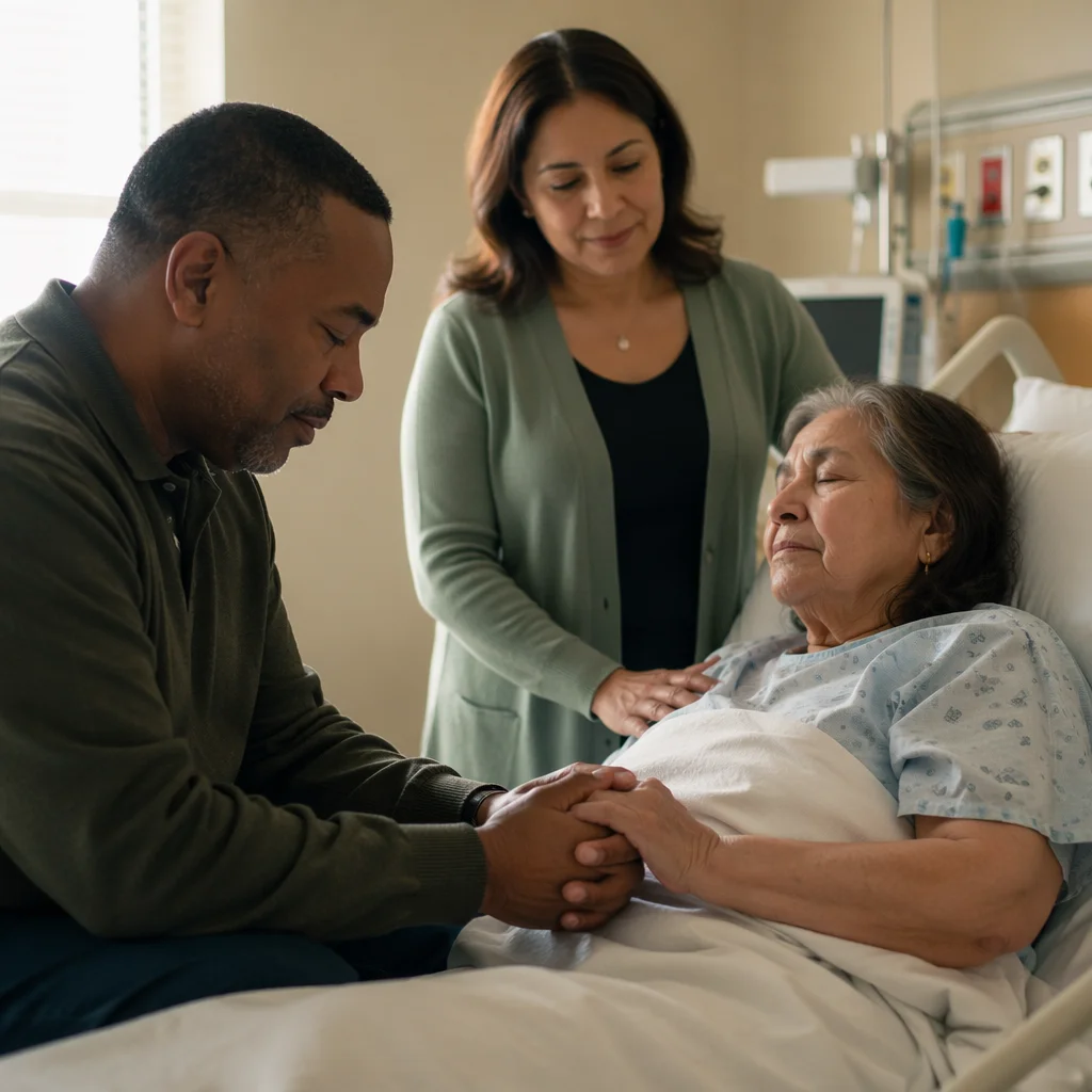 Pastor Comforting Hospital Patient at Bedside