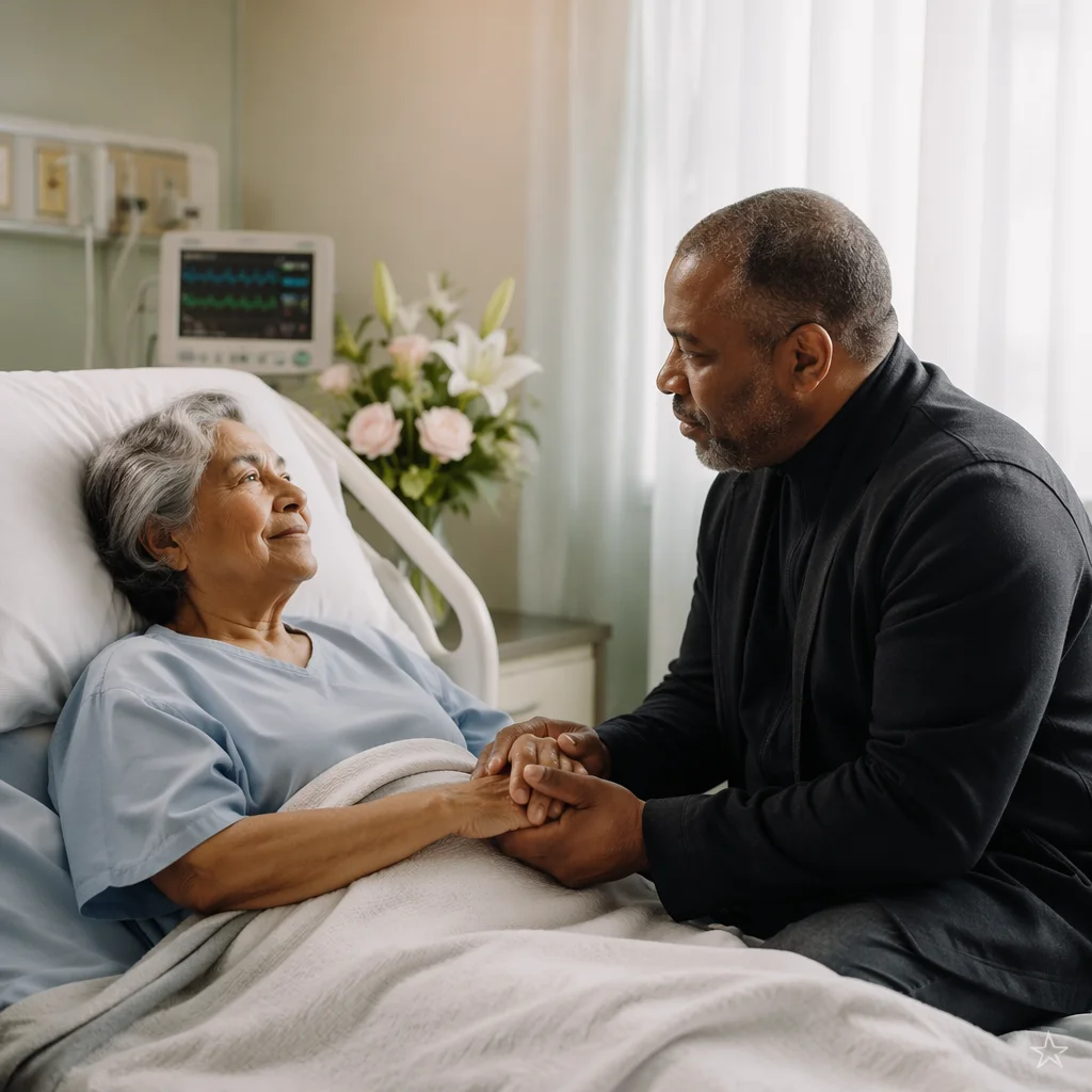 Pastor Comforting Patient at Hospital Bedside