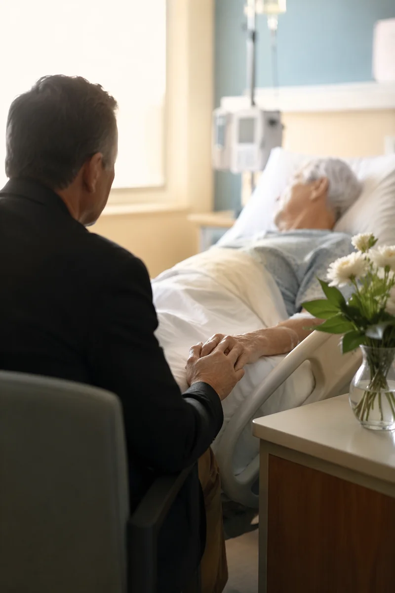 Pastor Comforting Elderly Patient at Bedside