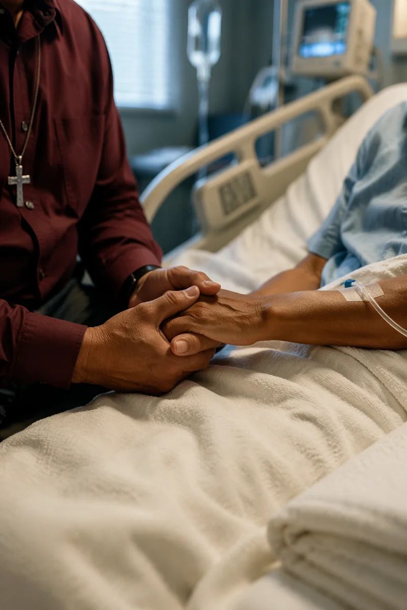 Pastor Comforting Hospital Patient at Bedside