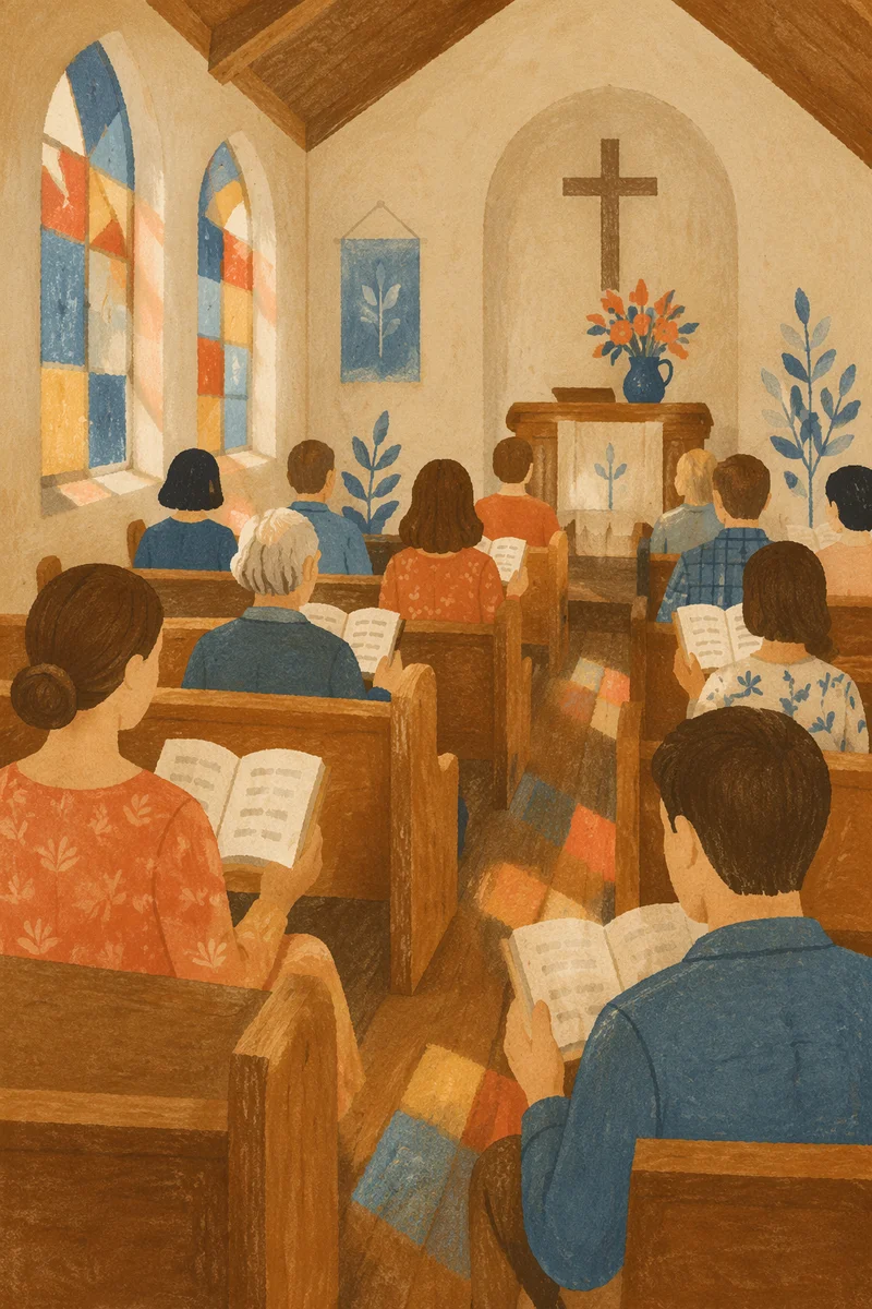 Congregation Singing Hymns in Country Church
