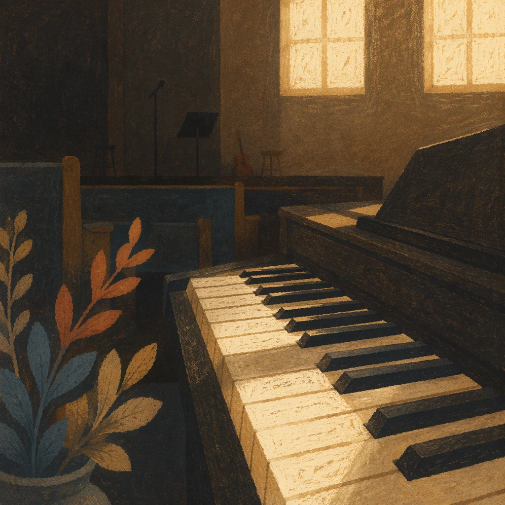 Piano Keys in Morning Worship Light