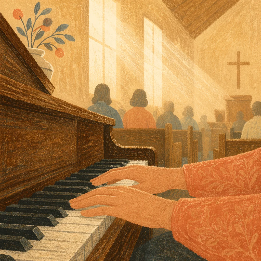Piano Keys in Quiet Chapel Worship