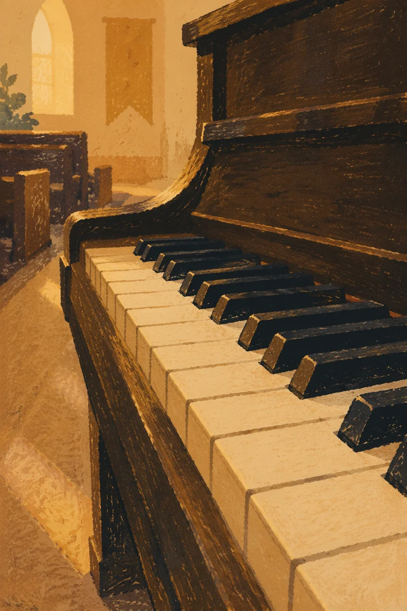 Soft Worship Light on Church Piano Keys