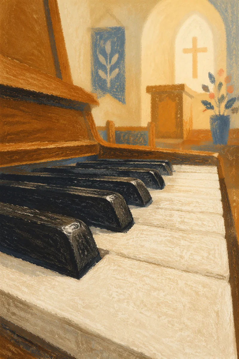 Piano Keys in Quiet Church Light