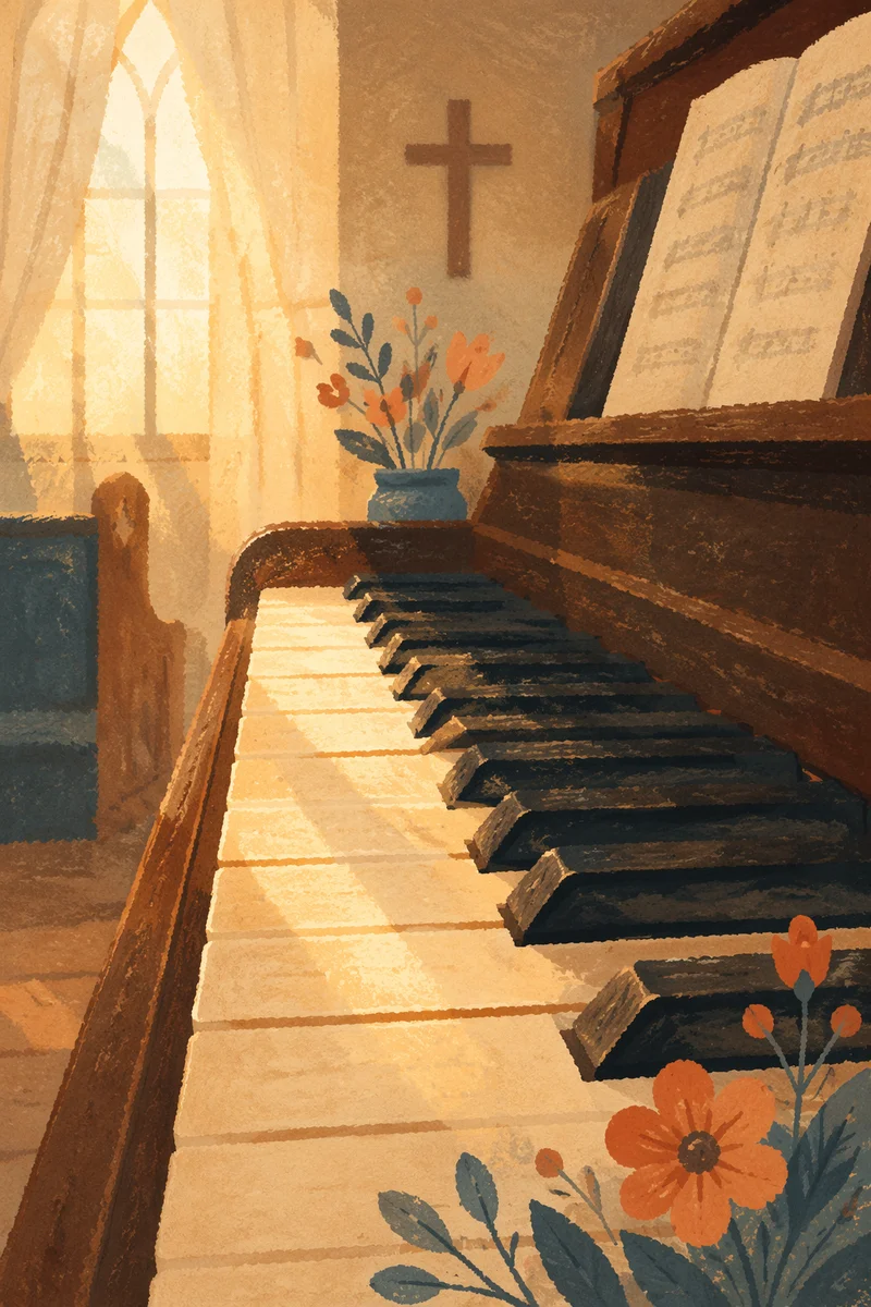 Piano Keys in Quiet Worship Light