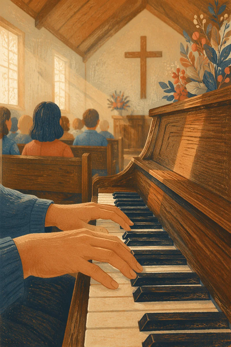 Piano Keys in Quiet Chapel Worship