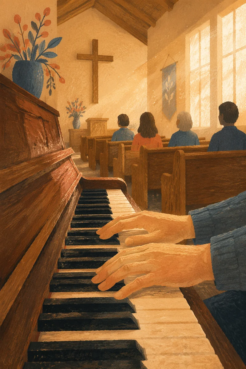 Soft Piano Worship in Wooden Chapel