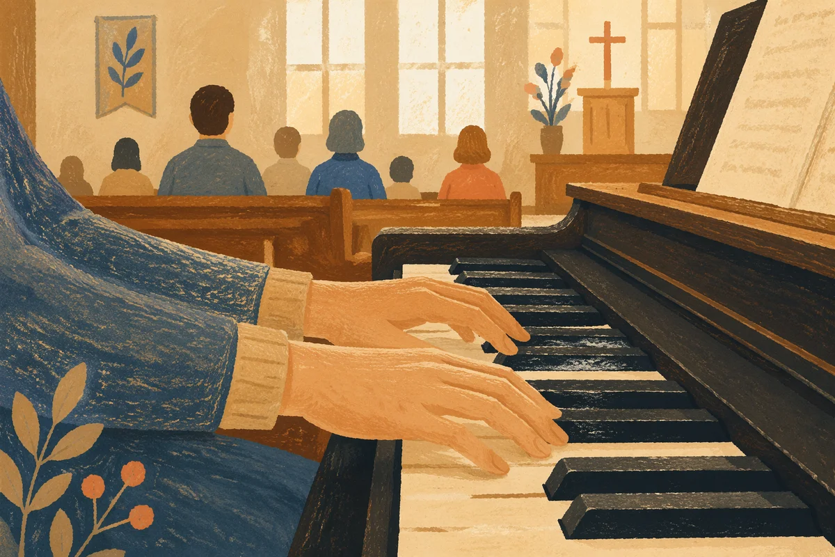 Piano Keys in Quiet Church Worship