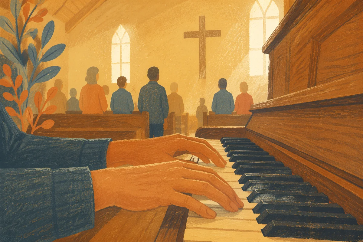 Gentle Piano Worship in Wooden Chapel