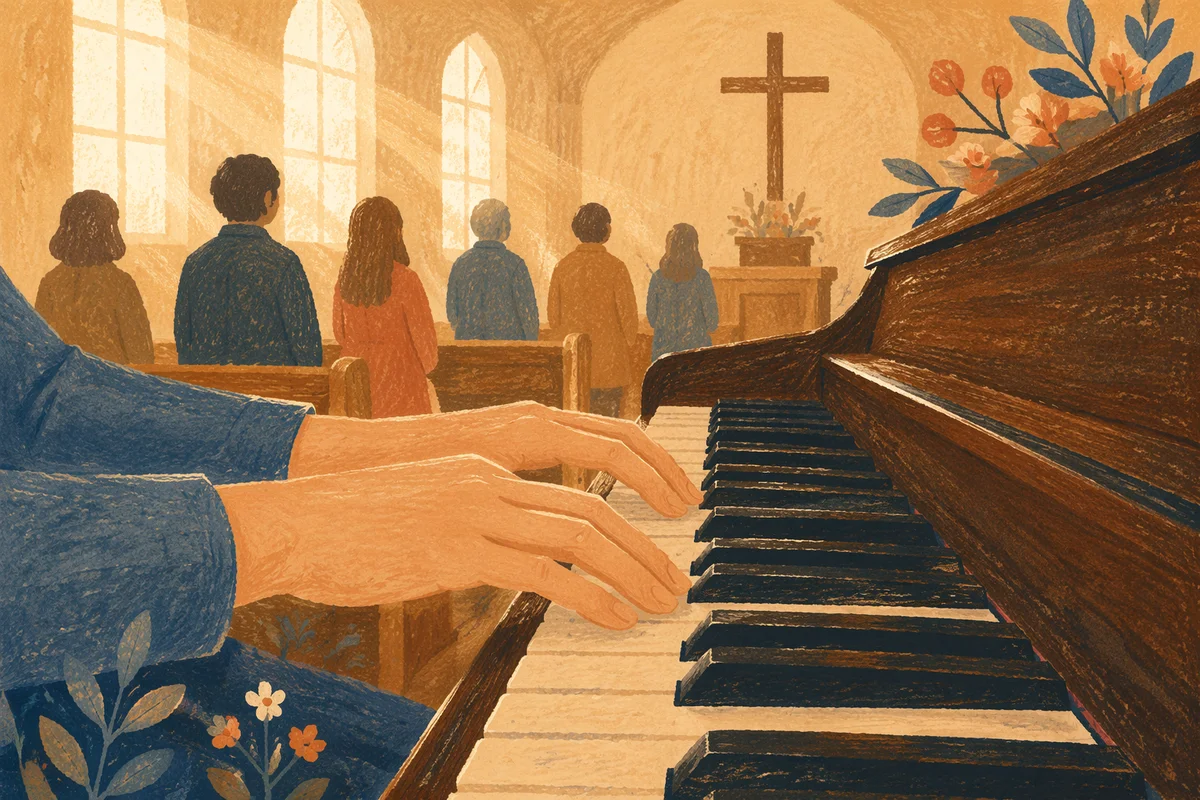 Soft Piano Worship in Wooden Chapel