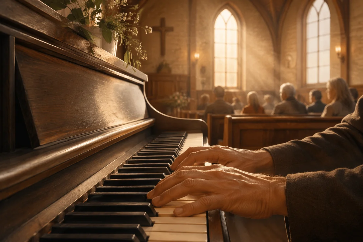 Gentle Piano Worship in Wooden Chapel