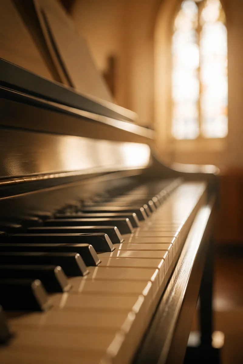 Piano Keys in Warm Church Worship Light