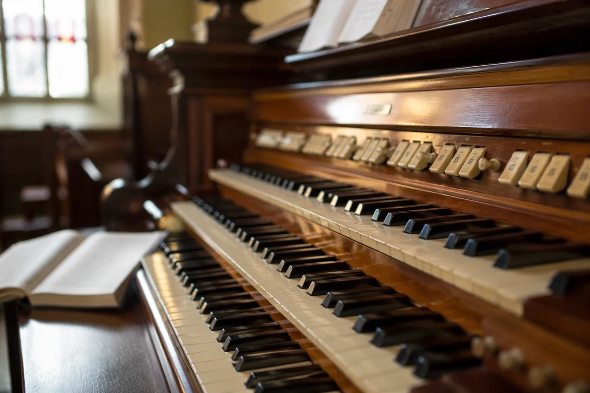Vintage Church Organ Keys in Soft Light