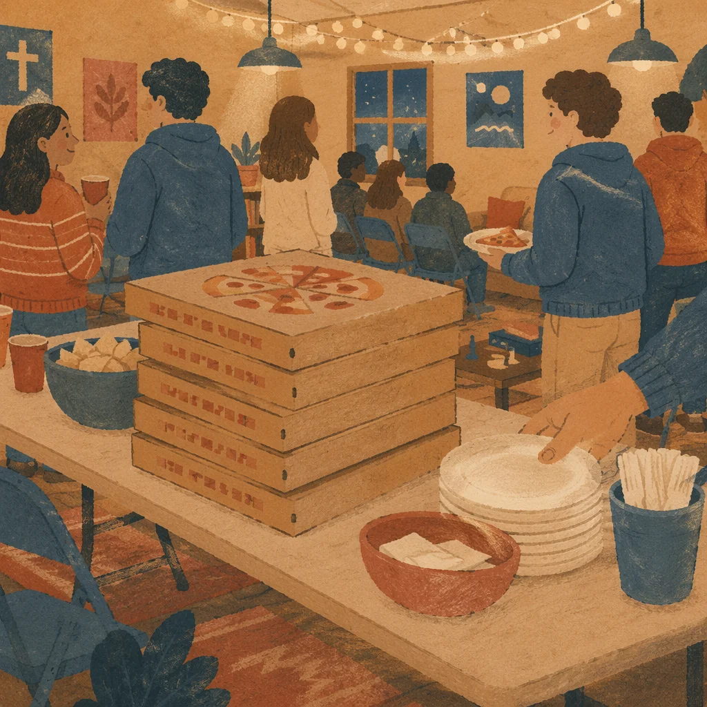 Stacked Pizza Boxes in Church Youth Room