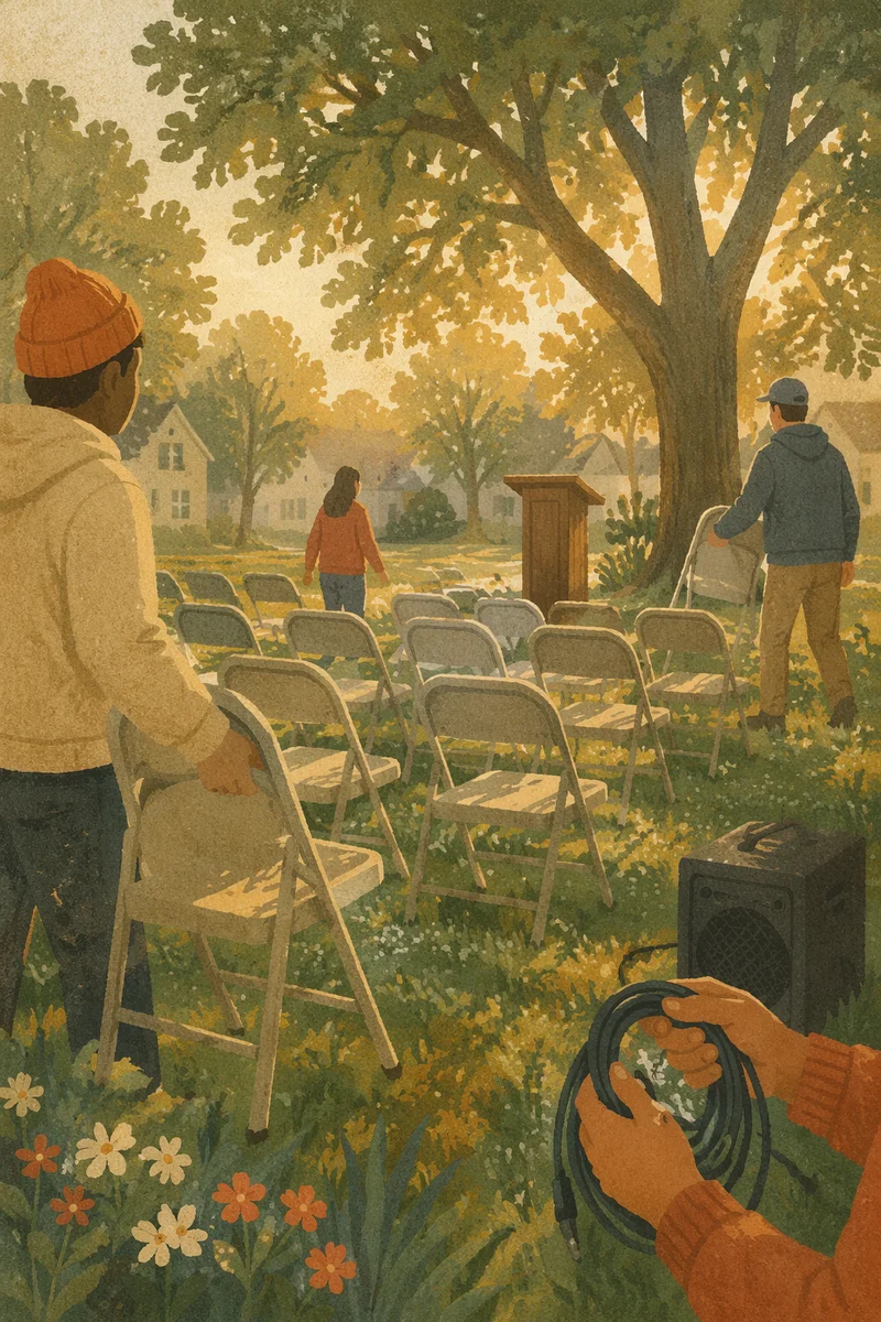 Outdoor Pop-Up Church Chairs at Sunrise
