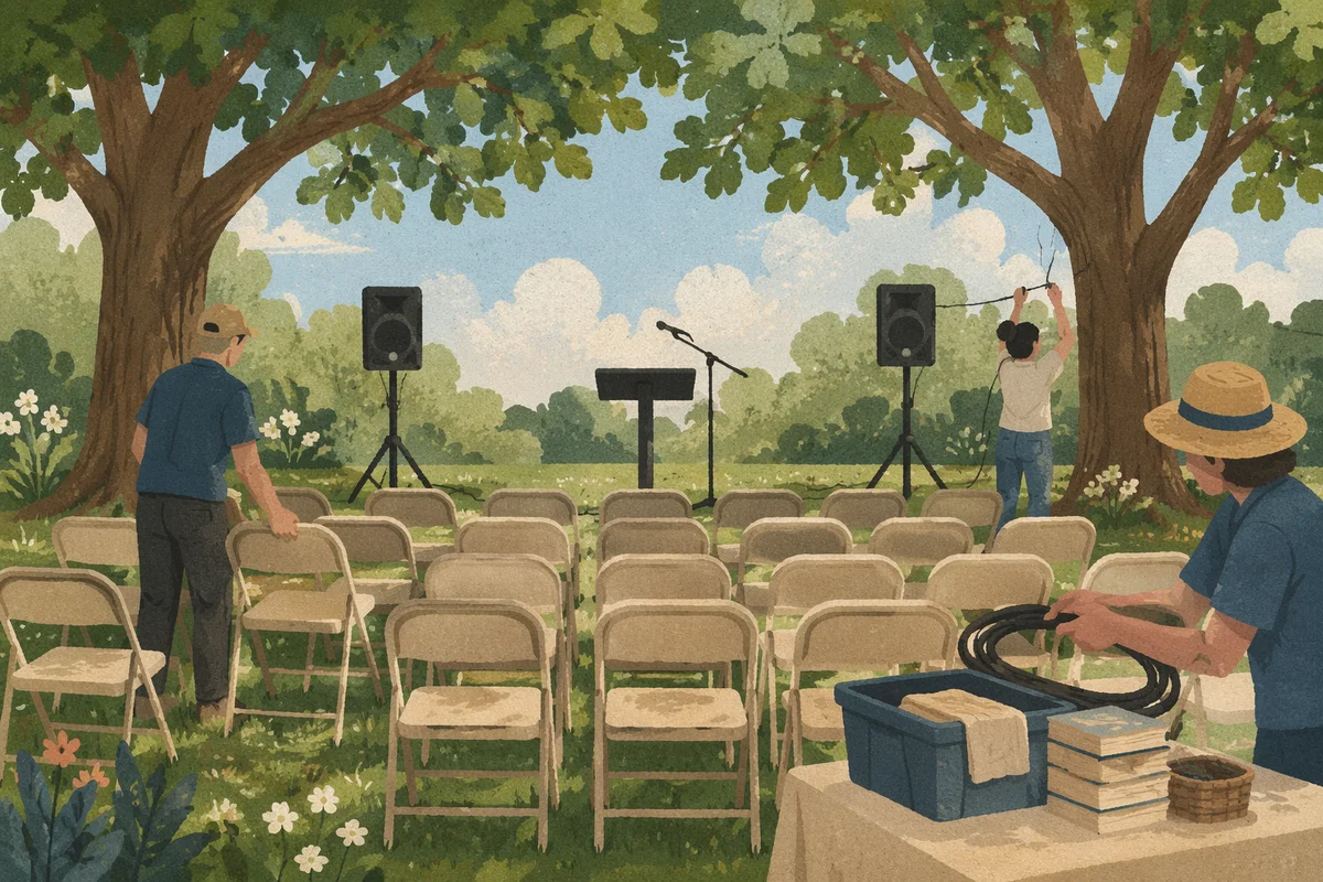 Outdoor Pop-Up Church Chairs in Park